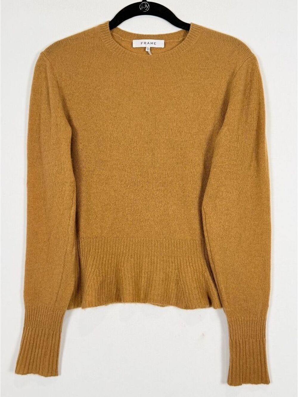 FRAME Denim Marigold Yellow Wool Blend Peplum Ruffle Hem Crewneck Sweater XS